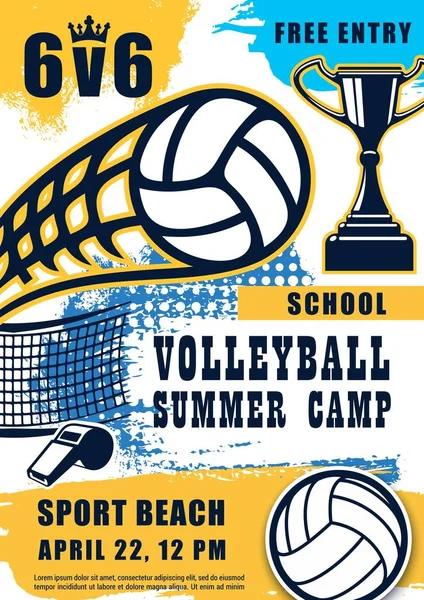 Volleybal wedstrijd, sport zomer strand game poster — Stockvector