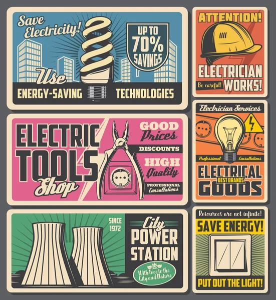 Elektrisch gereedschap en elektriciteit, elektriciteitscentrale — Stockvector