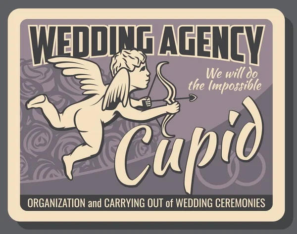Cupido con arco, organización de la ceremonia de boda — Vector de stock