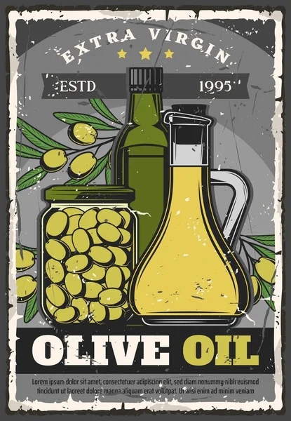 Přírodní olivový olej v láhvi, džbán nebo konzervované — Stockový vektor