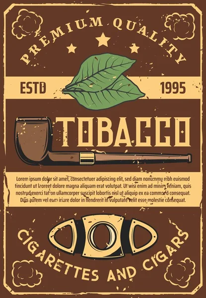 Курильна труба і листя табакко, ножиці — стоковий вектор
