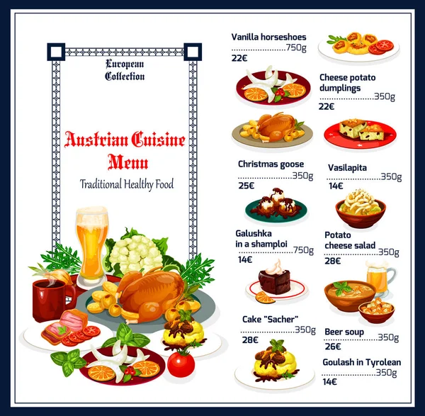 Traditional Austrian cuisine menu dishes — Stock Illustration Traditional Austrian cuisine menu dishes Stock Vector