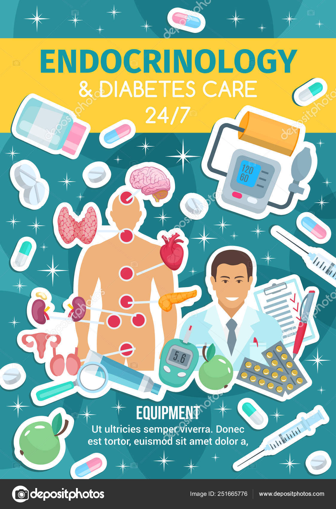 Endocrinology medicine, doctor and treatment — Stock Vector
