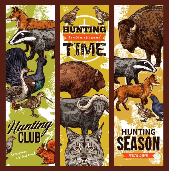 Jakt tid, fåglar och djur — Stock vektor