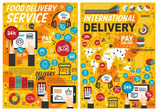 ファーストフード オンライン配信サービス、インフォ グラフィック — ストックベクタ
