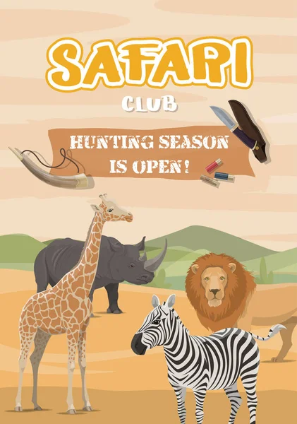 Sport de chasse et safari, animaux sauvages africains — Image vectorielle