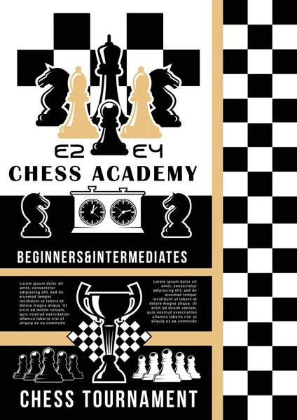 Escuela de ajedrez, piezas de juego y tablero — Vector de stock