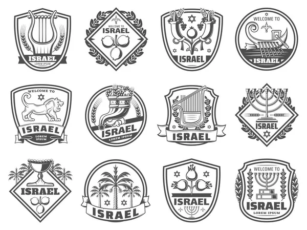 Iconos de religión judía, vector monocromo — Vector de stock