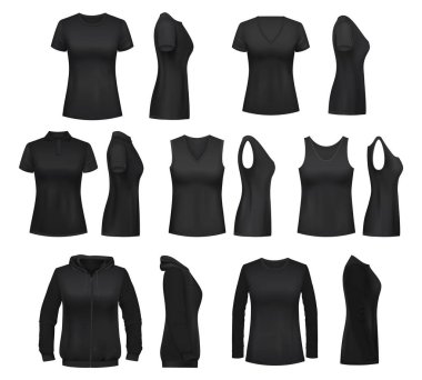 Female clothes isolated mockups, vector t-shirt clipart