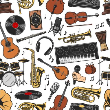 Musical instruments and equipment seamless pattern clipart