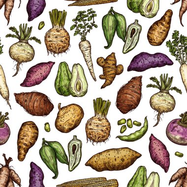 Exotic vegetables and roots seamless pattern clipart