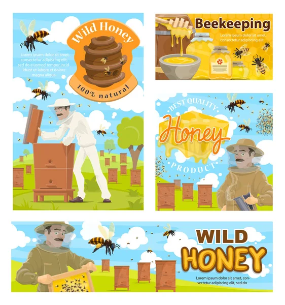 Apiarist, de boerderij van de bijenteelt en de Bijenkorf — Stockvector