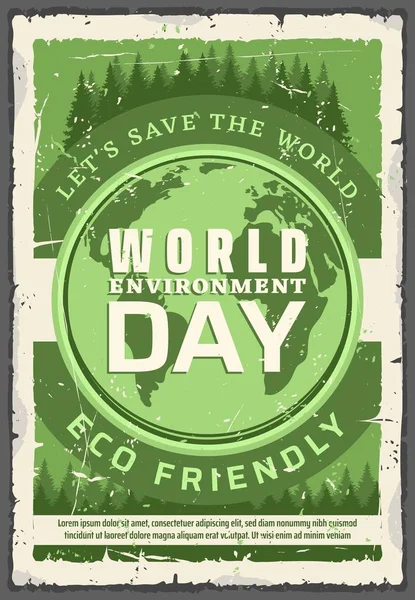 Ecology world environment day, retro vector poster — Stock Vector