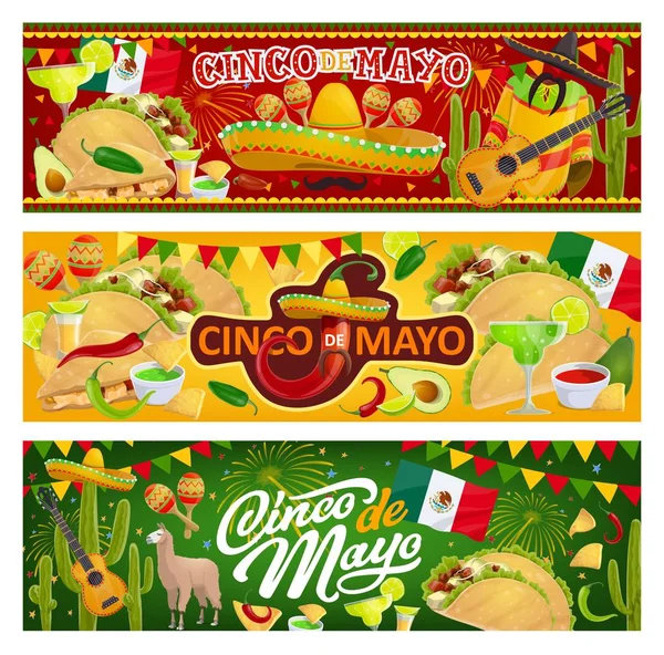 Símbolos mexicanos e comida, Cinco de Mayo feriado —  Vetores de Stock