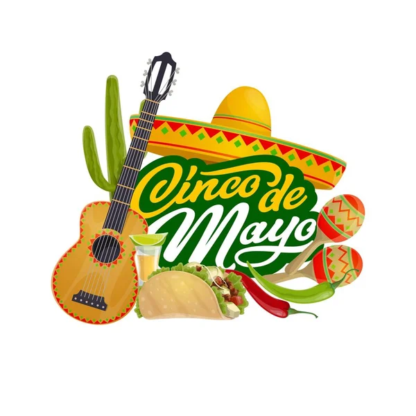 Mexická Cinco de Mayo fiesta sombrero a kytara — Stockový vektor