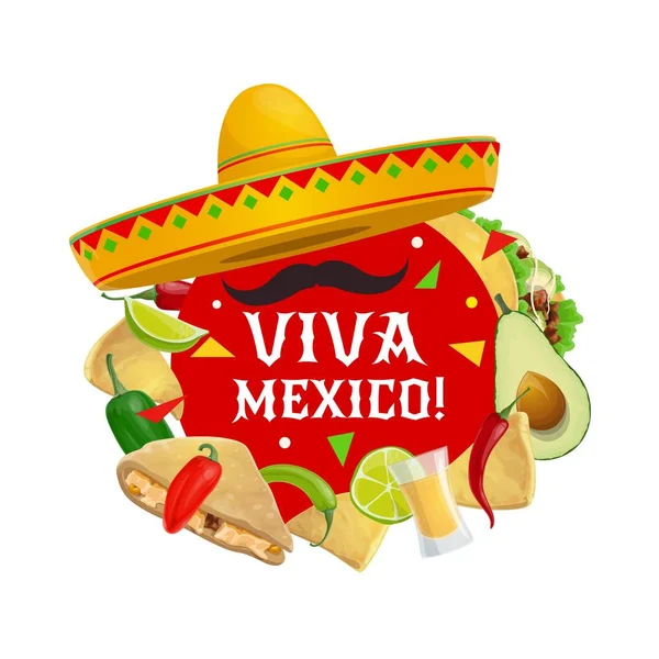 Cinco de Mayo, Viva Mexico, sombrero and mustaches — Stock Vector