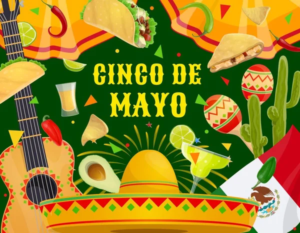 Mexican Cinco de Mayo celebration fiesta symbols — 스톡 벡터