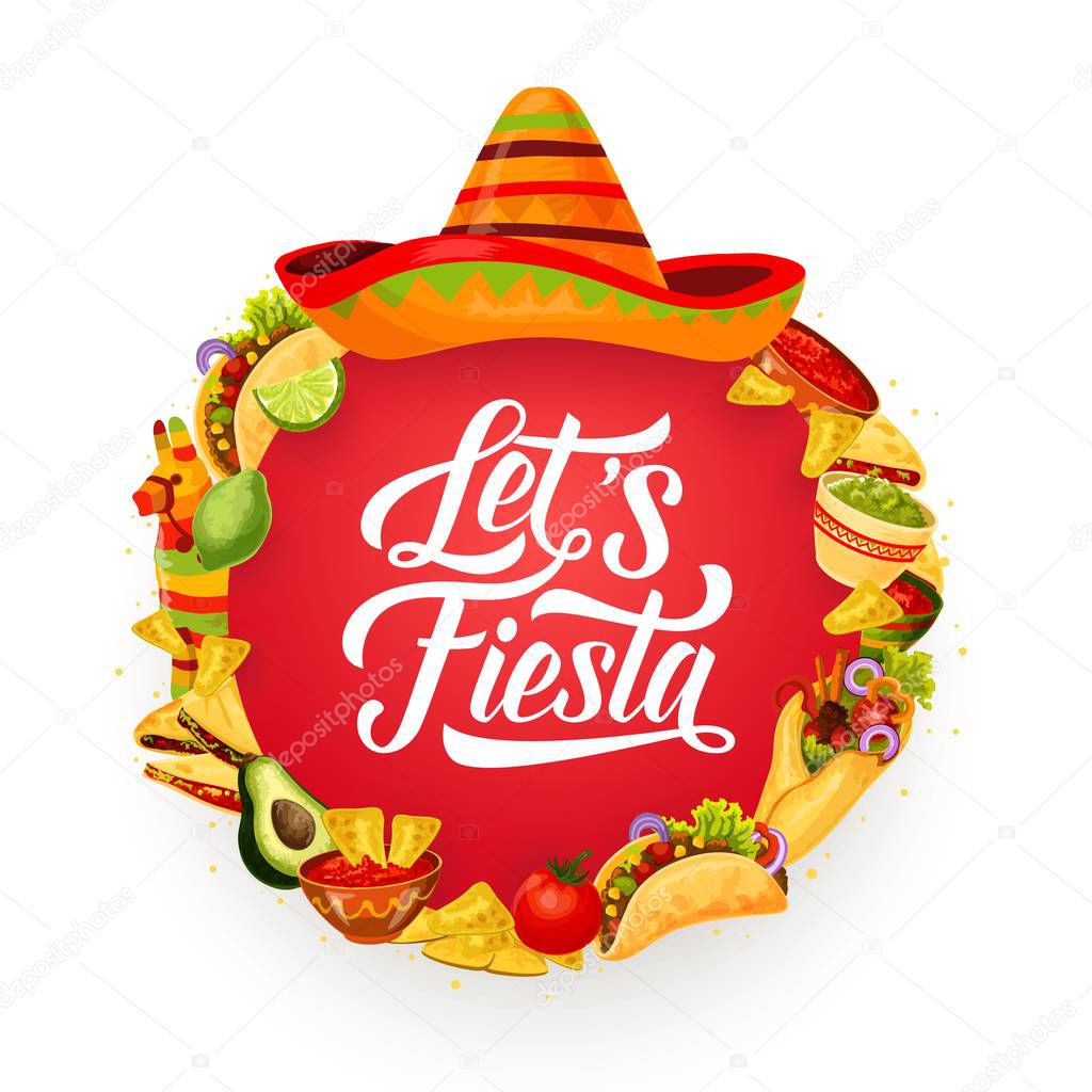 Mexican food and sombrero. Cinco de Mayo fiesta