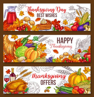 Şükran günü vektör kroki hasat afiş