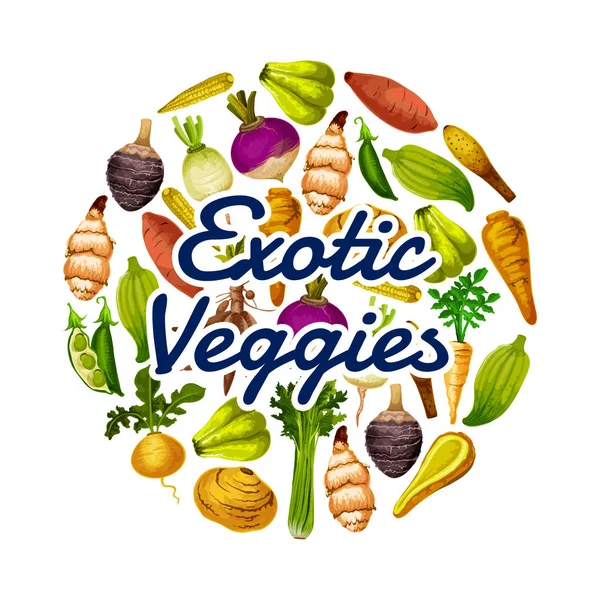 Comida saludable, verduras exóticas dieta icono redondo — Vector de stock