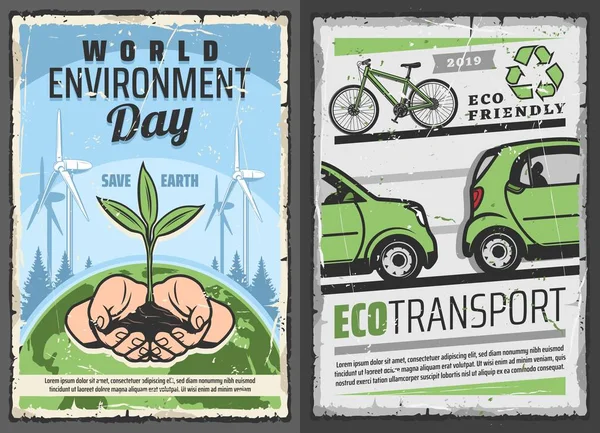 Día mundial del transporte ecológico y de la protección del medio ambiente — Vector de stock