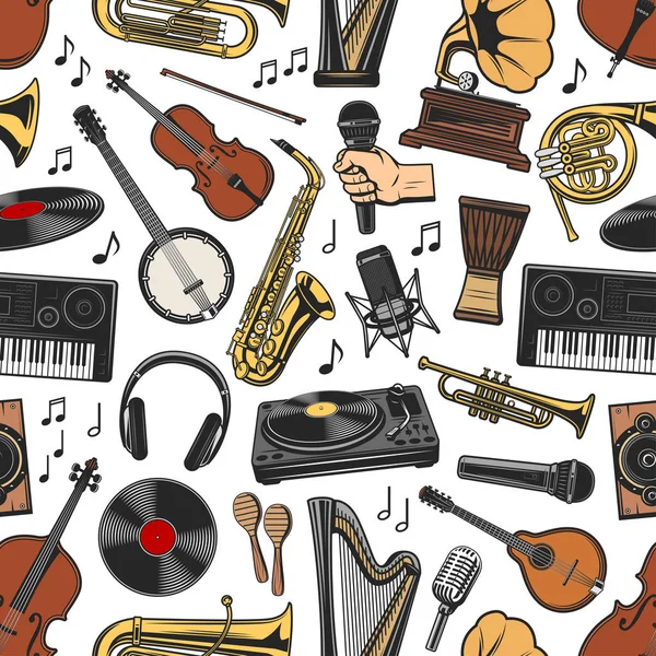 Instruments de musique motif sans couture, vecteur — Image vectorielle