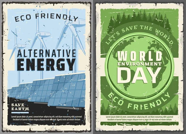 Fuentes de energía alternativas, Día Mundial del Medio Ambiente — Vector de stock