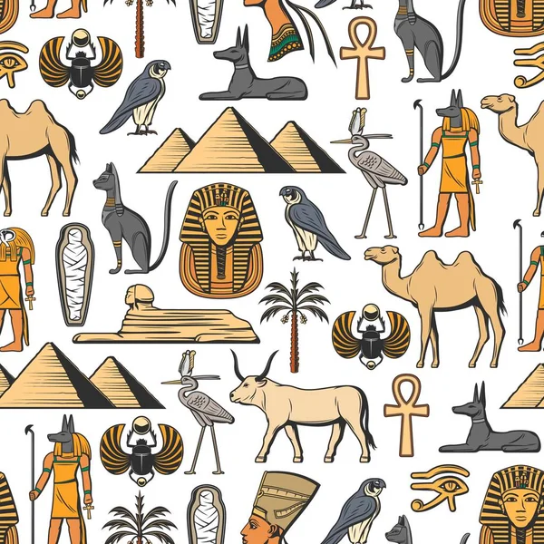 Egyptian symbols vector seamless pattern — Stock Vector