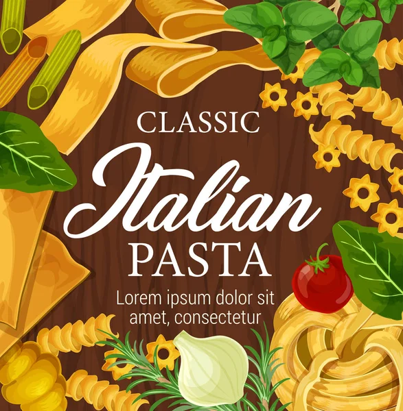 Fideos de pasta casera italiana y menú de condimentos — Archivo Imágenes Vectoriales