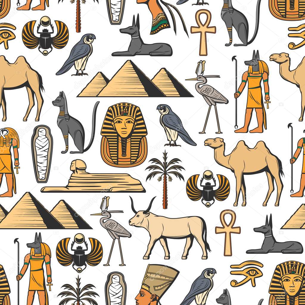 Egyptian symbols vector seamless pattern
