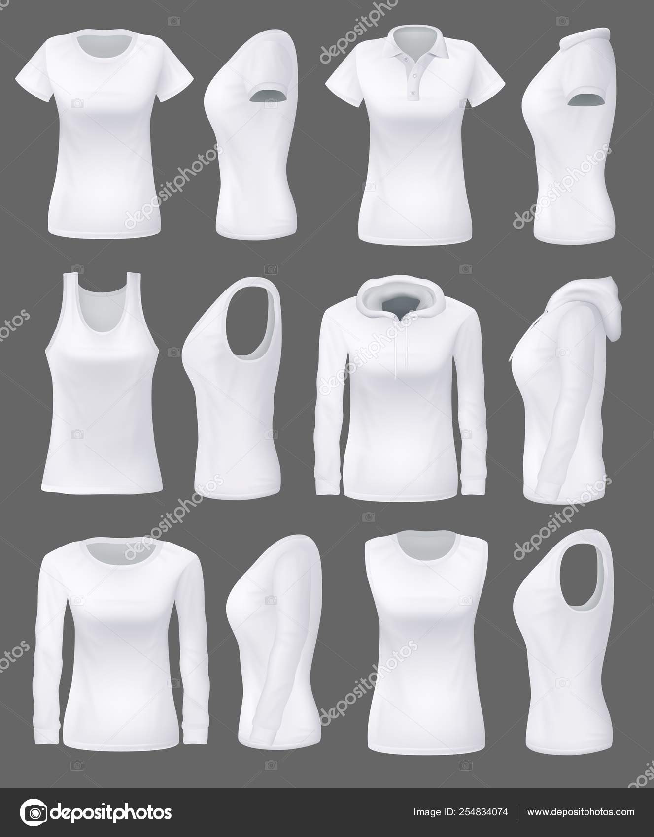 Woman clothing mockup models, white sport shirts Stock Vector by