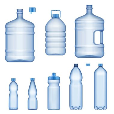 Su şişeleri, gerçekçi plastik sıvı kapları