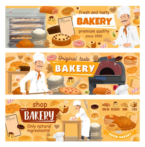 Pekárna shop koláče, baker cukrárna pečivo menu — Stockový vektor