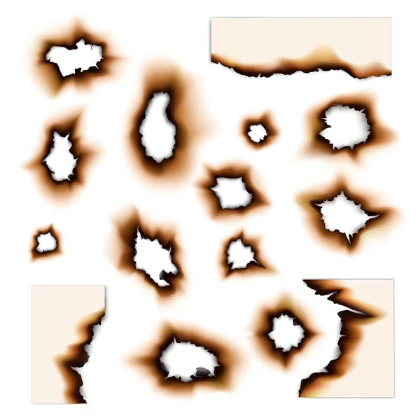 Бумага сгорела дыры и огонь выжжены края — стоковый вектор