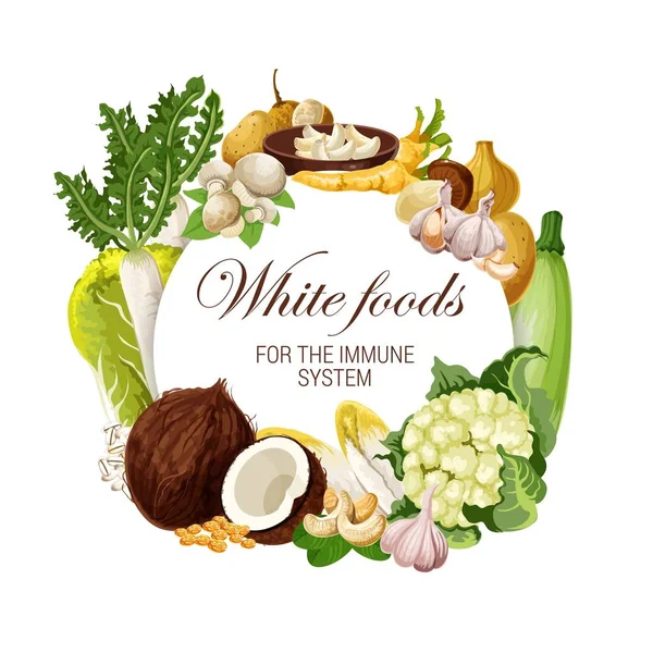 Színes diéta, fehér élelmiszer táplálkozás veggies és dió — Stock Vector