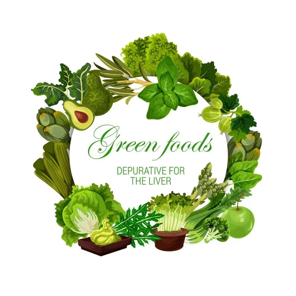Szín diéta, zöld élelmiszer vegán zöldségeket táplálkozás — Stock Vector