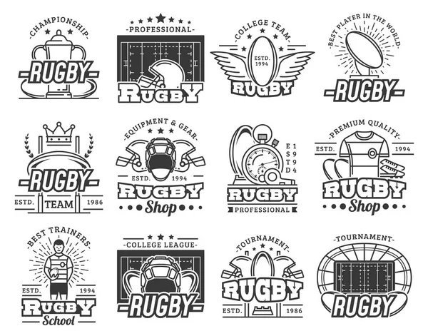 Panneaux de magasin de sport de rugby, icônes de club de sport d'équipe — Image vectorielle