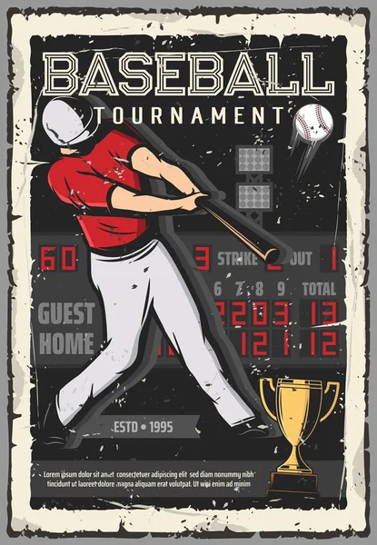 Joueur de tournoi de baseball et tableau de score de balle — Image vectorielle