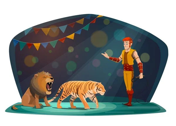 Grand cirque, dompteur de tigres et lions — Image vectorielle