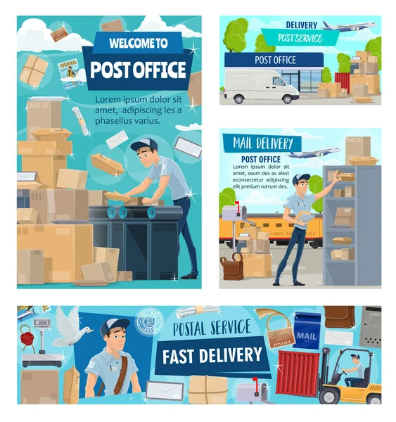 Post office arbetstagare, mail leverans courier personalen — Stock vektor