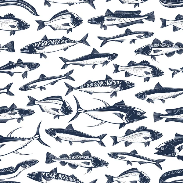 Fish seamless pattern, fishing background — Stock Vector