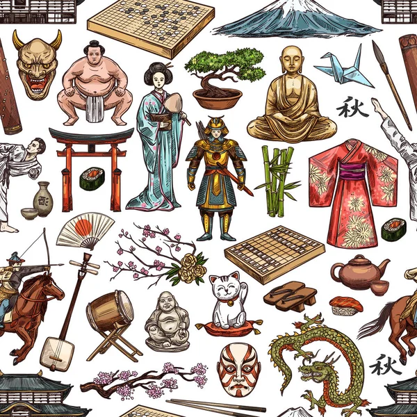 Cultura japonesa tradición patrón sin costuras — Vector de stock