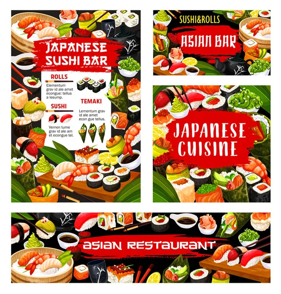 Asiatische Sushi-Brötchenbar, japanisches Fischrestaurant — Stockvektor