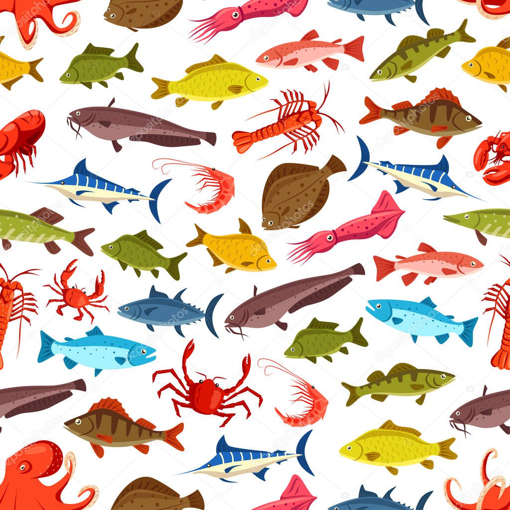Fish seamless pattern, ocean seafood background