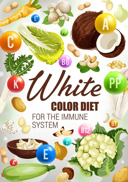 Grönsaker, nötter och kryddor av vit färg kost — Stock vektor