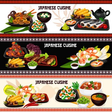 Japon yemekleri balık, deniz ürünleri ve sebzeler ile