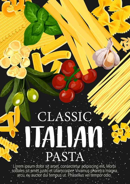 Spaghetti pasta and Italian macaroni with spices — Stock Vector