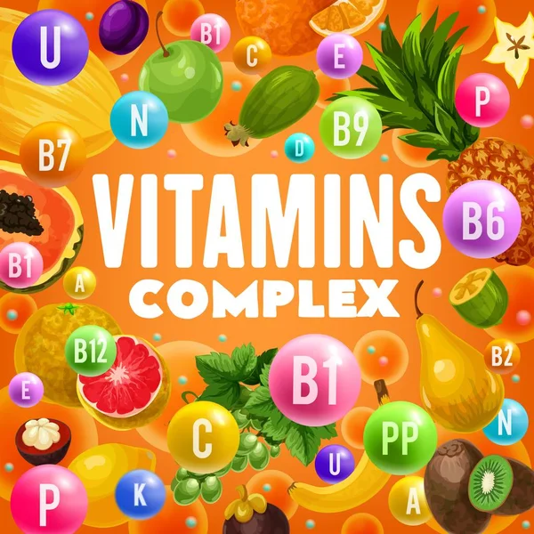 Gyümölcs gazdag vitamin és ásványi anyag — Stock Vector