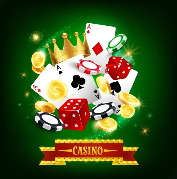 Casino kumar oyunu kartları, dices ve patates kızartması ile — Stok Vektör