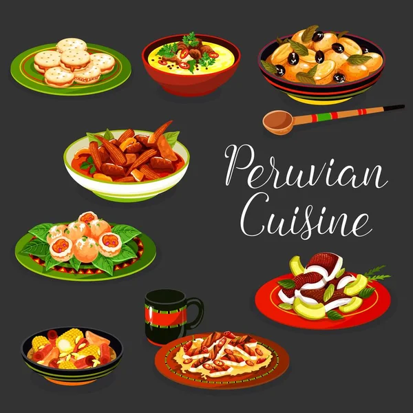 Peruvian cuisine dishes with meat and seafood — Stock Illustration Peruvian cuisine dishes with meat and seafood Stock Illustration